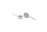 Silver Round Earring, 4 Silver Tone Round Stud Earrings (6x3mm) A0435 A1394