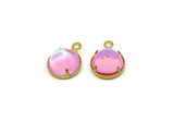 Pink Glass Cabochon, 4 Pink Glass Circle Bead Charms, Round Claw Settings (8x5mm) SY0045