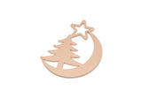Copper Moon Charm, Raw Copper Crescent Moon And Tree Shaped Charms, Star Findings (36x30x0.80mm) SMP3348