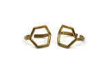 Brass Hexagon Ring - 5 Raw Brass Adjustable Hexagon Rings - (15-16mm) Mn80