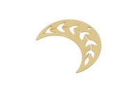 Brass Moon Charm, Raw Brass Leaf Pattern Crescent Moon Charms With 1 Hole, Findings (11x30x0.60mm) SMP2753