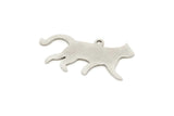 Silver Cat Charm, 6 Antique Silver Plated Brass Cat Shaped Charms With 1 Loop, Earring Findings (14.5x28x0.60mm) A5235