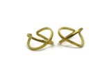 Brass Ring, 2 Raw Brass Adjustable X Shape Rings N0003