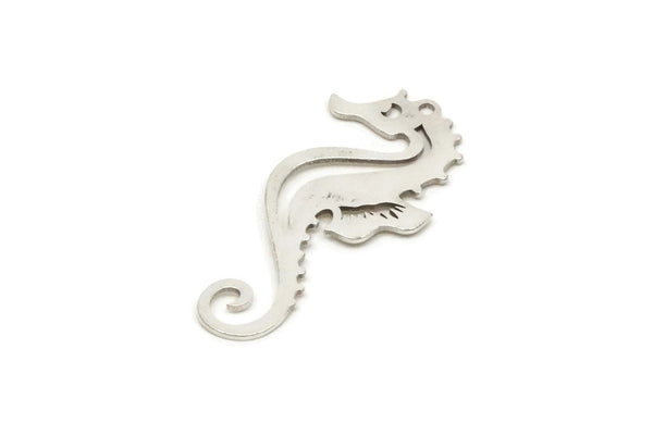 Sea Horse Charm, 4 Antique Silver Plated Brass Sea Horse Shaped Charms With 1 Loop (32x14x0.60mm) SMP0156 Y161