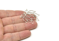 Silver Flower Charm, 4 Antique Silver Plated Brass Lotus Flower Charms With 1 Loop, Findings (36x35x0.60mm) SMP0023 A3364
