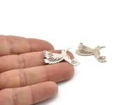 Silver Bird Charm, 6 Antique Silver Plated Brass Hummingbird Shaped Charms With 1 Loop, Findings (32.5x17.5x0.60mm) A6513