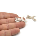 Silver Bird Charm, 6 Antique Silver Plated Brass Hummingbird Shaped Charms With 1 Loop, Findings (32.5x17.5x0.60mm) A6513