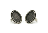Adjustable Ring Setting, Antique Silver Plated Brass Adjustable Ring With 1 Oval Pad H0624