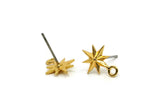 Gold Pole Star Earring, 8 Gold Plated Brass Tiny Pole Star Stud Earrings With 1 Loop (13x10mm) SY0267