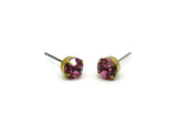 Brass Stud Earrings, 6 Rose Crystal Rhinestone Beads Brass Stud Earrings Brass Setting for SS28 - 6mm SS28 F100