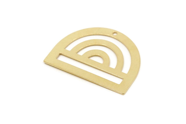 Brass D Shaped Charm, 4 Raw Brass D Shaped Charms With 1 Hole, Findings (26x35x0.80mm) SMP2707