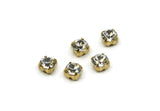 Brass Bead, 12 Raw Brass Crystal Diamond Rhinestones Setting 4 Hole Slider Stones Pad SS18 T004