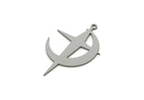 Steel Star Charm, 10 Stainless Steel Crescent Moon Charms With 1 Loop, Earring Findings (31x20.5x0.80mm) SMP3056