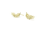 Gold Leaf Earring, 6 Gold Plated Brass Branch Shaped Stud Earrings, Findings (18x8x0.60mm) A3007