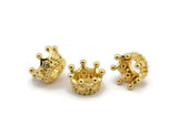 Gold Crown Bead, 3 Gold Plated Brass Crown Beads (11x6mm) R075 N0275 Q0210