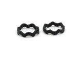 Black Wavy Ring, 2 Oxidized Black Brass Wavy Rings (17mm) N0356