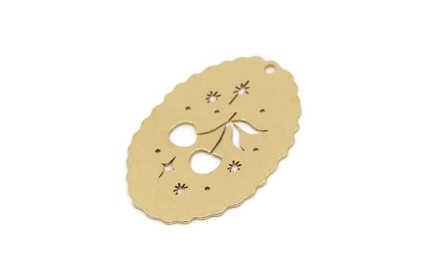 Brass Fruit Charm, 6 Raw Brass Cherry Shaped Charms With 1 Hole, Findings (30x20x0.60mm) SMP2765