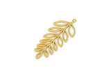 Gold Leaf Charm, 2 Gold Plated Brass Branch Charms With 1 Loop, Charm Pendants (40x16x0.80mm) SMP1101 Y237