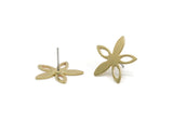 Brass Flower Earring, 6 Raw Brass Flower Stud Earrings (19x20x0.80mm) SMP3300 Y294