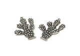Silver Cactus Pendant, Antique Silver Plated Brass Cactus Charms, Jewelry Supplies, Findings (36mm) N0416 H0498