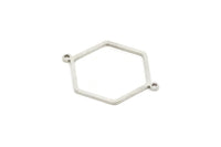 Silver Hexagon Connector, 8 Antique Silver Plated Brass Hexagon Shaped Connectors With 2 Loops, Geometric Connectors (31x23x1mm) A2999