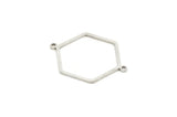 Silver Hexagon Connector, 8 Antique Silver Plated Brass Hexagon Shaped Connectors With 2 Loops, Geometric Connectors (31x23x1mm) A2999