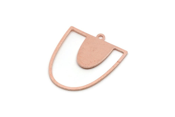 D Shape Charm - 4 Raw Copper D Shape Charms With 1 Loop, Pendants (24x21x0.80mm) SMP2900