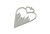 Steel Heart Charm, 4 Stainless Steel Heart Charms With 1 Loop, Heart Earrings, Pendants (40.5x28x0.80mm) SMP3078