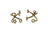 Heart Star Ring - 5 Raw Brass Adjustable Heart Star Ring Settings - 16-17mm / 23 Gauge MN10