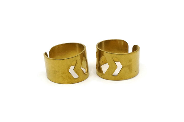 Brass Ring, 4 Raw Brass Adjustable Chevron Rings A0883