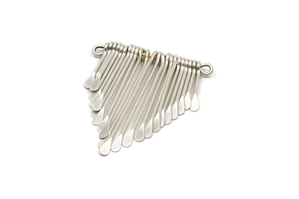 Silver Fringed Pendant, Antique Silver Plated Brass Hammered Fringed Trim Pendant With 2 Loops (60x70x6.5mm) V029