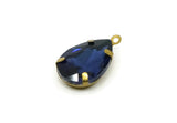 Drop Crystal Charm, 4 Sapphire Swarovski Crystal Drop With Raw Brass Prong Setting (18x13mm) D1732