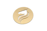 Brass Round Charm, 4 Raw Brass Horse Patterned Charms With 1 Hole, For Jewelry Making (30x0.60mm) SMP2987