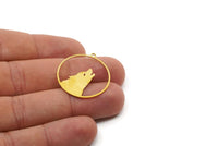 Brass Wolf Charm, 2 pieces Raw Brass Wolf Patterned Round Shaped Charms With 1 Loop, Earring Charm Findings (29x27x0.60mm) SMP2815