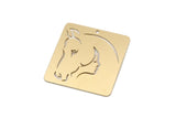 Brass Square Charm, 4 Raw Brass Horse Patterned Square Charms With 1 Hole, For Jewelry Making (30x30x0.60mm) SMP2993