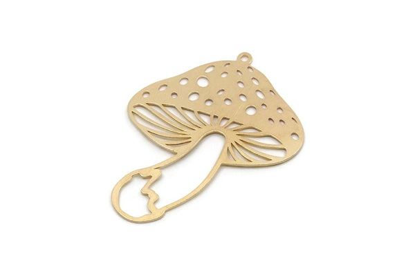 Brass Mushroom Charm, 4 Raw Brass Mushroom Charms With 1 Loop, Charm Earrings (42.5x34.5x0.60mm) SMP2929