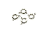 9mm Brass Clasps, 8 Antique Silver Plated Brass Round Ring Clasps (9mm) 1706 A0428