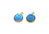Blue Glass Cabochon, 4 Blue Glass Circle Bead Charms, Round Claw Settings (8x5mm) SY0040