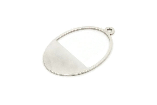Silver Oval Charm, 8 Antique Silver Plated Brass Oval Charms With 1 Loop, Earring Charms (24x16x0.60mm) A3113
