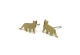 Brass Cat Earring, 8 Raw Brass Cat Stud Earrings (8x15x1.20mm) SMP2596 F069