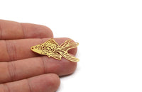 Brass Fish Charm, 2 Pieces Raw Brass Gold Fish Charms With 1 Loop, Findings (22x39x0.60mm) SMP2811