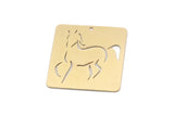 Brass Square Charm, 4 Raw Brass Horse Patterned Square Charms With 1 Hole, For Jewelry Making (30x30x0.60mm) SMP2990