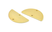 Semi Circle Pendant, 2 Gold Plated Brass Semi Circle Blanks With 2 Holes (30x15x0.80mm) D0388