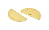 Semi Circle Pendant, 2 Gold Plated Brass Semi Circle Blanks With 2 Holes (30x15x0.80mm) D0388