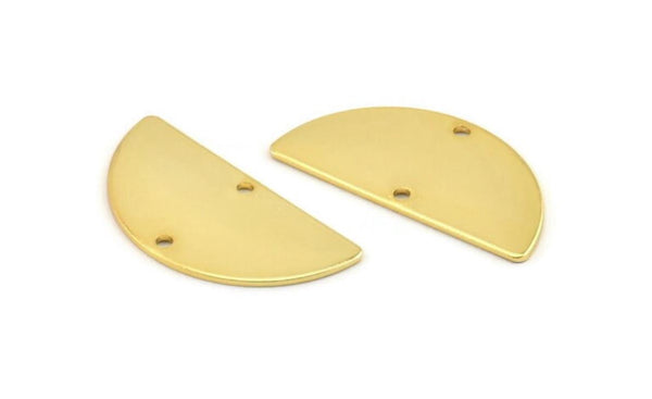 Semi Circle Pendant, 2 Gold Plated Brass Semi Circle Blanks With 2 Holes (30x15x0.80mm) D0388