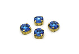 Brass Bead, 12 Raw Brass Sapphire Crystal Diamond Rhinestones Setting 4 Hole Slider Stones Pad SS38 Y268