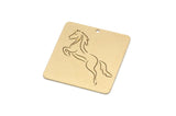 Brass Square Charm, 4 Raw Brass Horse Patterned Square Charms With 1 Hole, For Jewelry Making (30x30x0.60mm) SMP2991