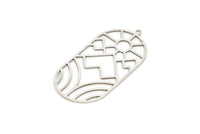 Silver Oval Charm, 2 Antique Silver Plated Brass Rising Sun And Mount Patterned Oval Shaped Charms With 1 Loop (42x21x0.60mm) SMP0576 SY0325