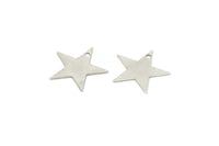 Silver Star Charm, 24 Antique Silver Plated Brass Star Blank, Stamping Tag, Findings, Charms, (15mm) Brs 626 A0297