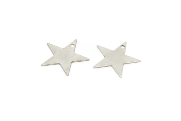 Silver Star Charm, 24 Antique Silver Plated Brass Star Blank, Stamping Tag, Findings, Charms, (15mm) Brs 626 A0297
